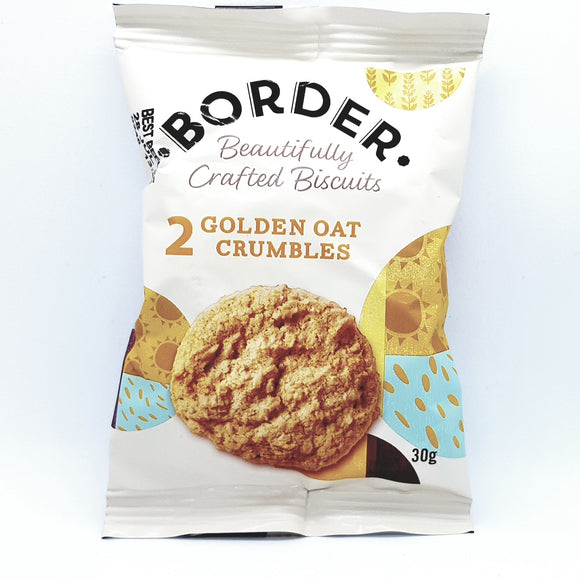 The front of a packet of Border golden oat crumbles