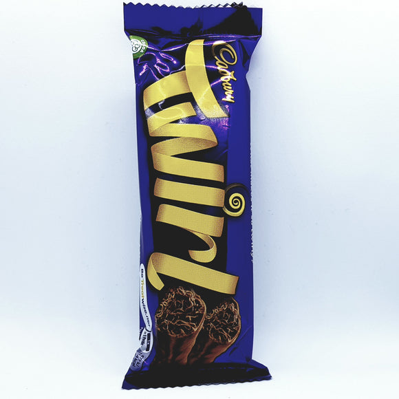 The front of a Cadburys Twirl chocolate bar