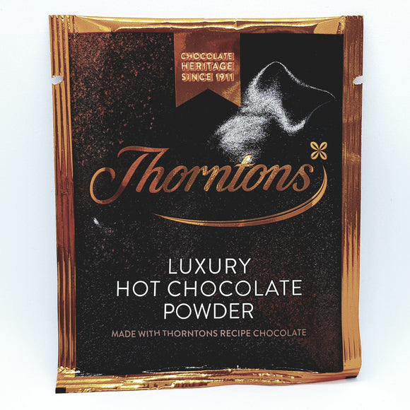 The font of a packet of Thorntons luxury hot chocolate poweder